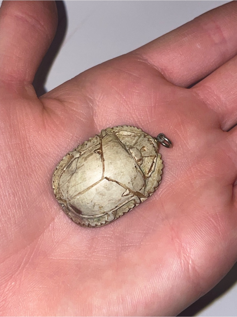 Hand-Carved Scarab Pendant — Ivory-Beige Amulet - Picture 4 of 5